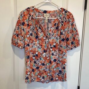 St. John's Bay Floral Blouse - Orange and Blue